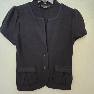 BCBGmaxazria‎ black short puff sleeve 2-button closure wool cardigan Sz M